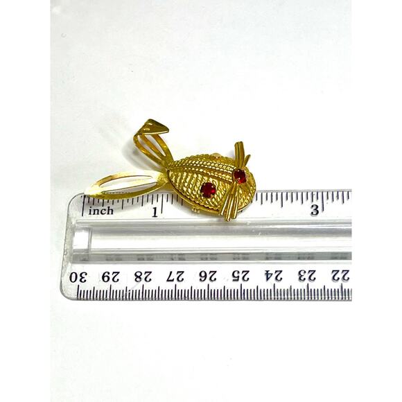 SARAH COV Bunny Brooch Red Gold Rabbit Vtg Estate Jewelry Vintage Pin N20 - Picture 7 of 7